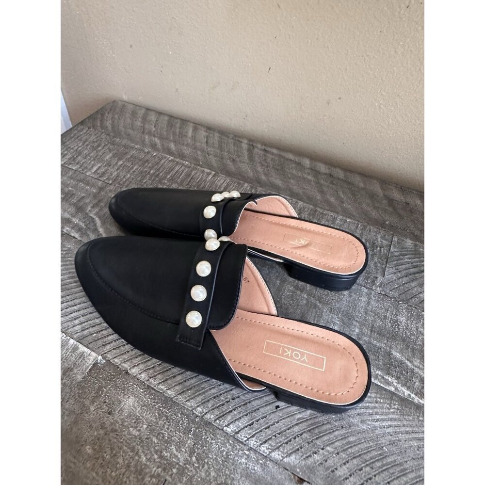 Yoki Willas Rose Embroidered Mules Black Shoes Slip On Size 9 - Picture 2 of 4